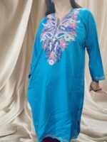 Ari Work Ladies Woollen Pheran in Turquoise Blue Colour