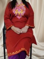 Ari Work Ladies Woollen Pheran in Brick Red Colour