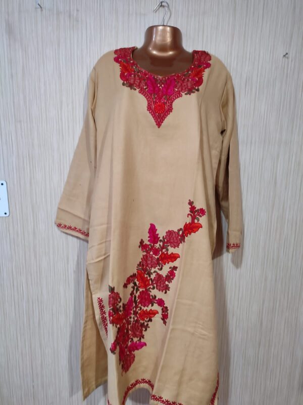 Women Black Cotton Kashmiri Brownish Embroidered Relaxed Short Kurti |