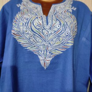 Tilla Work Raffle Wool Pheran in Azure Color