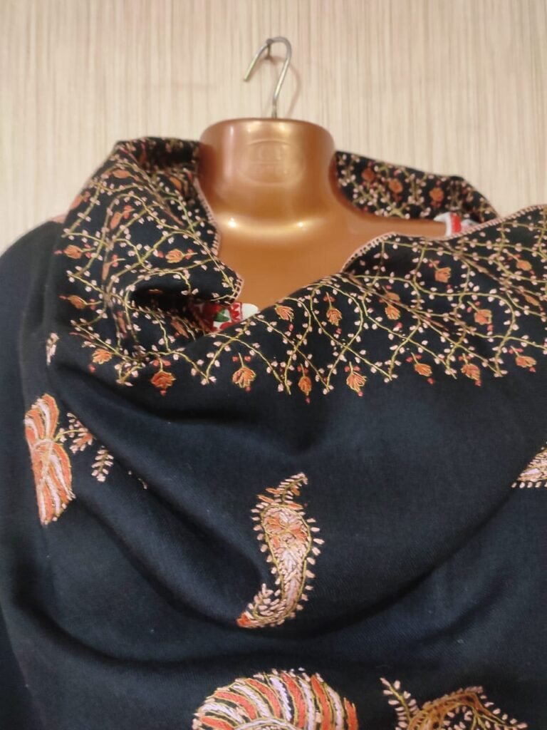 Pashmina Kashmiri Shawl Black, Border And Bootidaar Embroidery ...