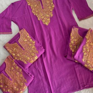 Tilla Work Raffle Wool Pheran Magenta Pink