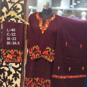 3-Piece Pheran Set in Pure Raffle Wool in Wine Colour