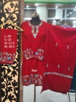 3-Piece Pheran Set in Pure Raffle Wool in Red Colour