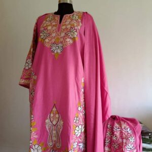 Pure Raffle Wool Pheran with Stole in Pink Colour