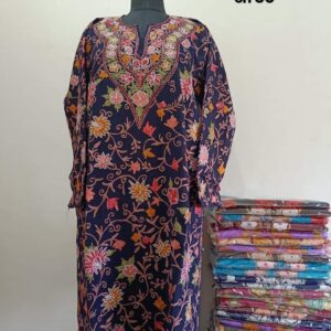 Full Jaali Aari work Pheran on Pure Raffal in Purple Colour