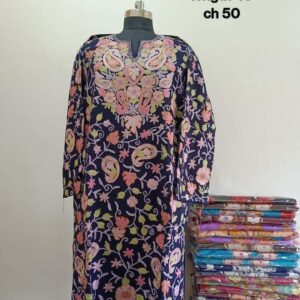 Full Jaali Aari work Pheran on Pure Raffal in Violet Color