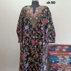 Full Jaali Aari work Pheran on Pure Raffal in Black Color