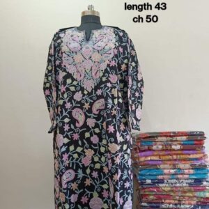 Full Jaali Aari work Pheran on Pure Raffal in Dark Blue Color