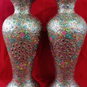 Embossed Floral Design Papier Mache Vase Pair