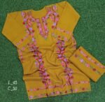 Sozni Work Ladies Woollen Pheran with Stole in Mustard Color