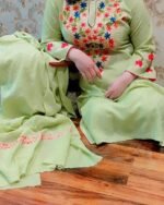 Kashmiri Aari work 3 Pc Cotton Kurta Set for Women in Mint