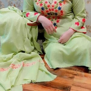 Kashmiri Aari work 3 Pc Cotton Kurta Set for Women in Mint