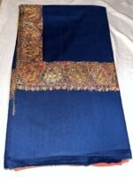Royal Blue Semi Pashmina Shawl with Embroidery Work on Border