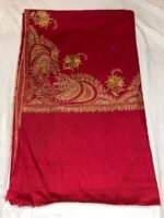 Semi Pashmina Shawl with Doordar Embroidery Work in Red Colour