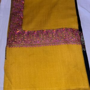 Semi Pashmina Shawl Yellow with Doordar Embroidery Work