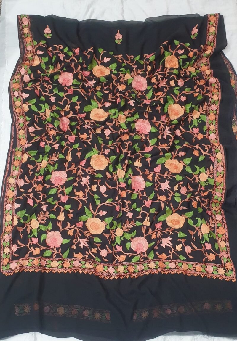 Kashmiri Designer Ari Embroidery Georgette Sarees with Blouse Piece #10