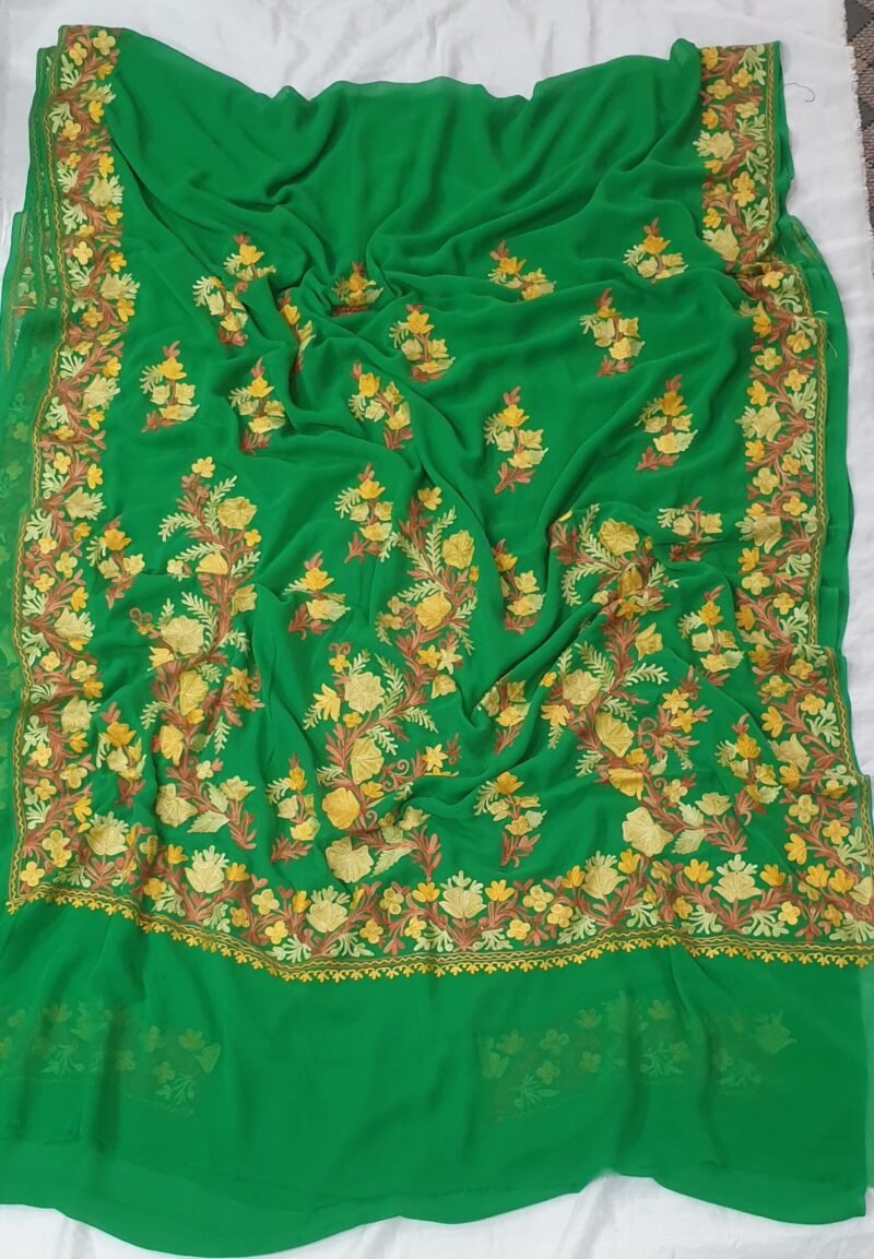 Kashmiri Designer Ari Embroidery Georgette Sarees with Blouse Piece