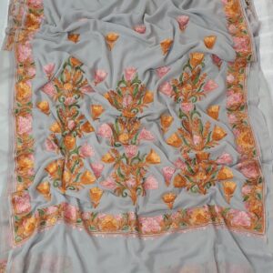 Kashmiri Designer Ari Embroidery Georgette Sarees with Blouse Piece #7