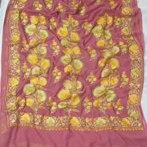 Kashmiri Designer Ari Embroidery Georgette Sarees with Blouse Piece #6
