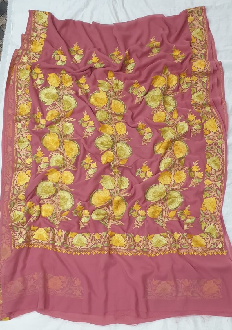 Kashmiri Designer Ari Embroidery Georgette Sarees with Blouse Piece #6