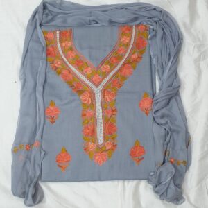 3-Piece Ruby Cotton Suit with Kashmiri Hand Ari Work