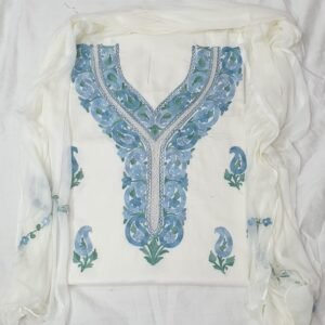 3-Piece Ruby Cotton Suit with Kashmiri Hand Ari Work #10