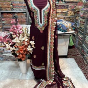 Elegant Kashmiri AriWork 3-Piece Unstitched Suit  #11