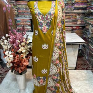 Elegant Kashmiri AriWork 3-Piece Unstitched Suit  #5