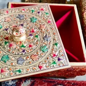 Embossed Paper Mache Chinar Design Flat Box Golden 15 x 12