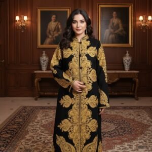 Pure Wool Long Coat with Kashmiri Ari Embroidery