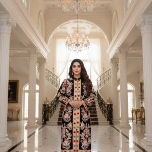 Pure Woolen Long Coat with full Kashmiri Ari Embroidery in Floral Design