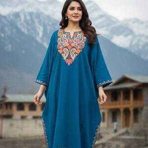 Beautiful Aari Work Pheran in Cashmilon Fabric Sky Blue