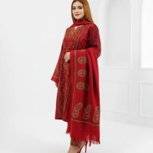 Heavy Cashmilon Phiran Set (3-Piece) with Machine Sozni Work Red Colour