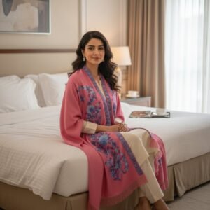 Kashmiri Woollen Cape Shawl with Hand Ari Embroidery - Peach