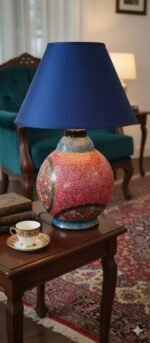 Kashmir Papier Mache Bedside Lamp with Shade Small Size
