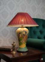 Antique Mughal Emperor Papier Mache Bedside Lamp with Shade Medium Size