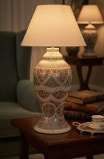 Kashmir Papier Mache Bedside Lamp with Shade Medium Size