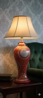 Kashmir Floral Papier Mache Bedside Lamp with Shade