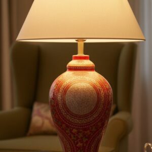 Kashmir Papier Mache Bedside Lamp with Shade Full Size