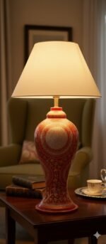 Kashmir Papier Mache Bedside Lamp with Shade