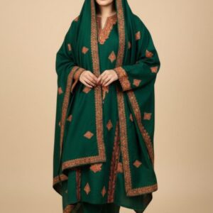Elegant Poly Wool 3-Piece Suit with Matching Sozni Patch Work