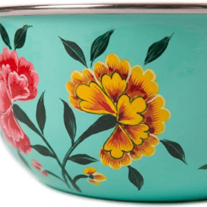 Artisan Hand-Painted Floral Stainless Steel Mixing Large Decorative Serving & Preparation Bowl