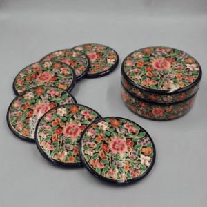Kashmiri Hand-Painted Papier-Mâché Coaster Set