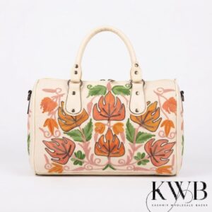 Premium Kashmiri Aari Embroidered Duffle Bag - Cream