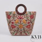 Premium Kashmiri Aari Tote Bag with Wooden Handle