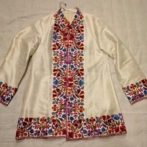 Kashmiri Short Jacket with Floral Work in Beige