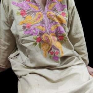 Ari Work Ladies Woollen Pheran in Buff Colour