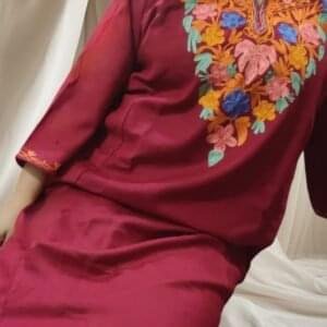 Ari Work Ladies Woollen Pheran in Dark Red Colour