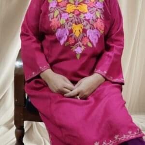 Ari Work Ladies Woollen Pheran in Magenta Colour